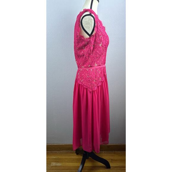NWT Adrianna Papell Sz 8 Chiffon Lace Overlay Fit N Flare Dk Pink Zip Drop Waist - Picture 4 of 16